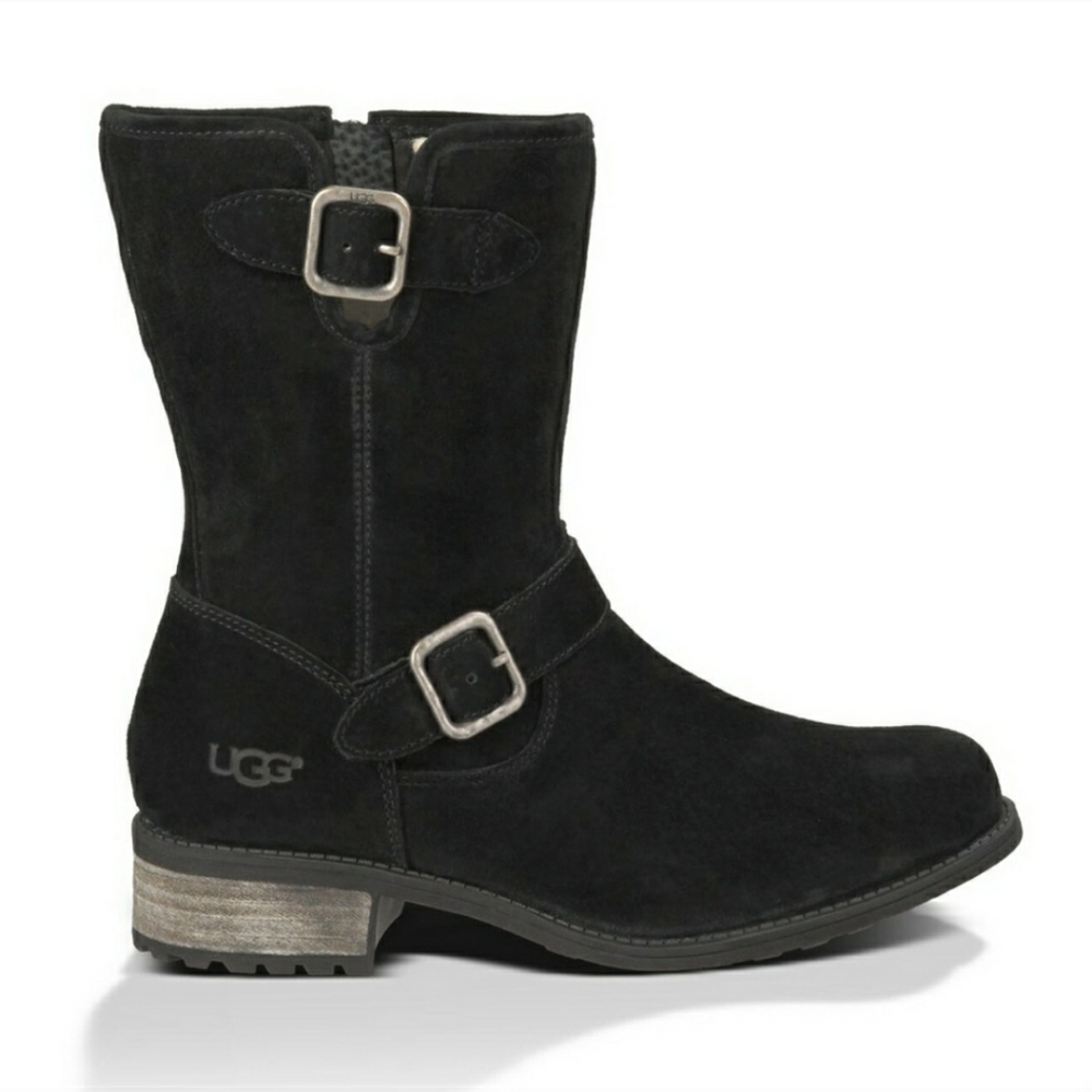 UGG Chaney Suede Moto Engineer Boots Black 8.5